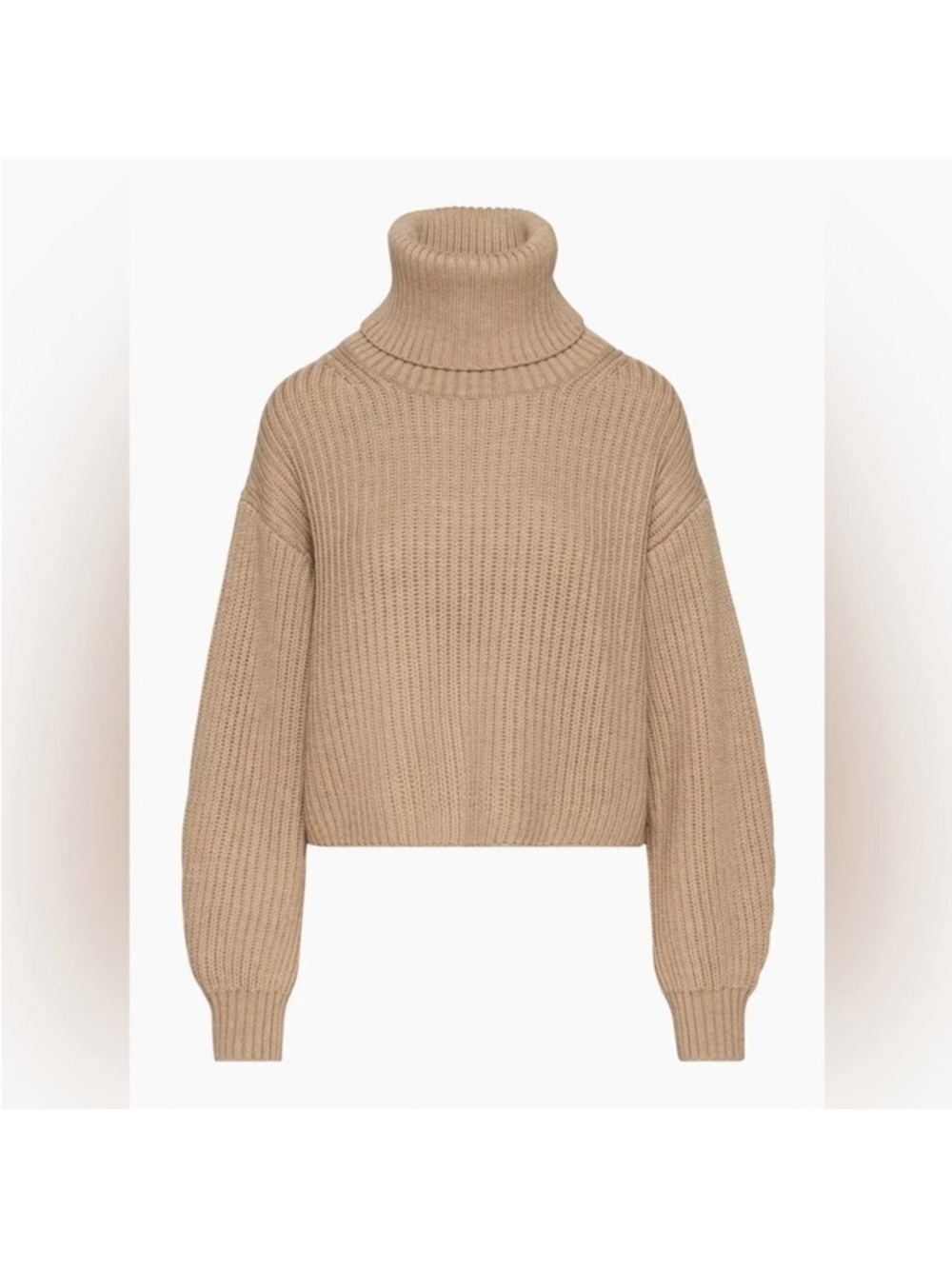 Aritzia Babaton Guell Wool Long Sleeve Turtleneck Cropped Sweater Knit Beige L
